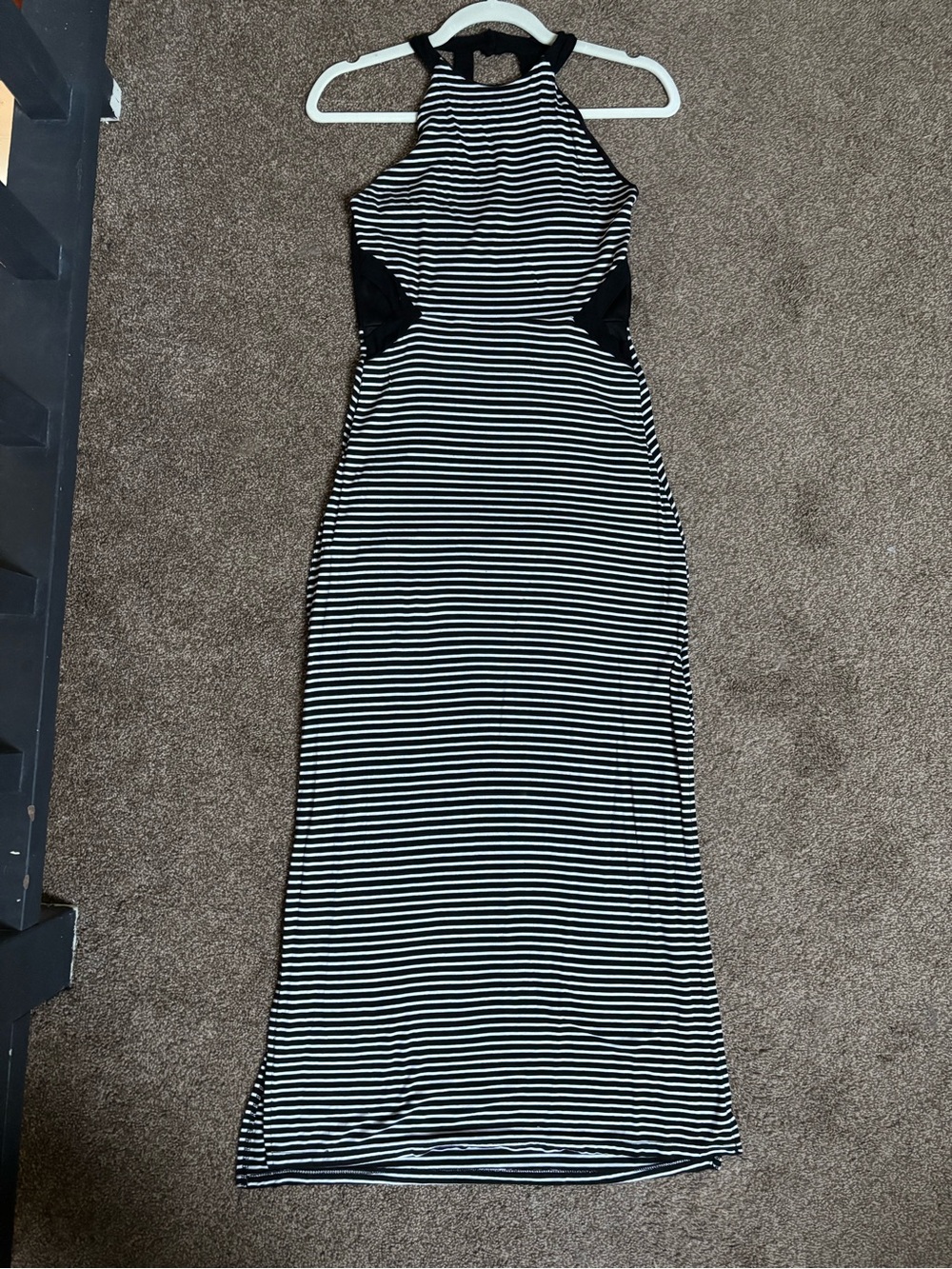 Black & White Striped High neck Maxi Dress